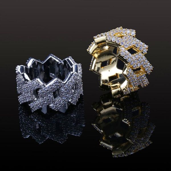 

new fashion diamond ring men hip hop jewelry bling stone iced out 18k gold plated hip hop gold rings, Silver