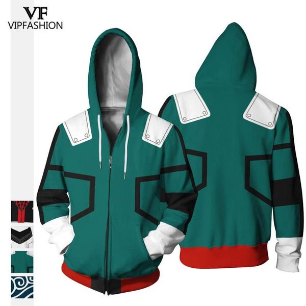 

vip fashion 3d printed my hero academia zipper hoodies sports jacket cosplay costume sweatshirt school uniform jackets, Black