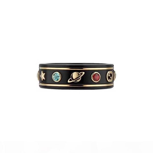 

spring and summer new fashion ring luxury custom pure silver plating 18k black stone 6, 7, 8 rings, Golden;silver