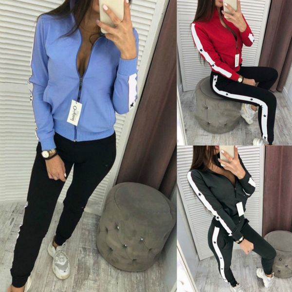 

women fashion two pieces 2020 trend letters printed clothing sets womens casual long sleeve jacekts + pants 2020 clothing suits, White