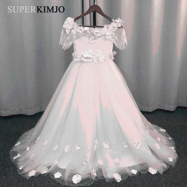 

superkimjo lace applique flower girl dresses 2020 handmade flowers pageant little girl dress vestido flores, Red;yellow