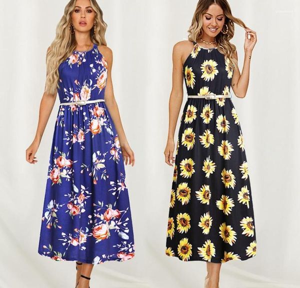 

maxi long dresses sleeveless sashes designer vestidos clothes women floral dress summer beach boho, Black;gray