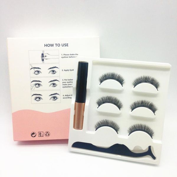 

false eyelashes 3 pairs magnetic 2.5mm sheet faux mink magnet + tweezers eyeliner without glue set