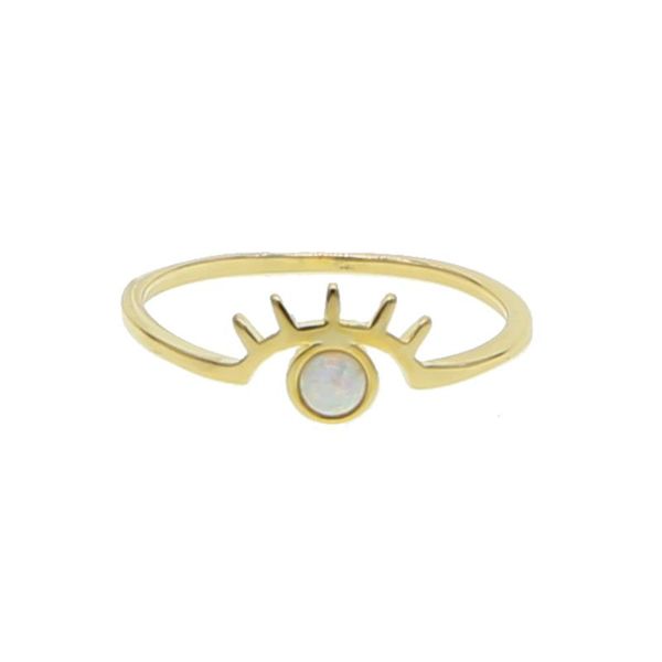 

2020 new fashion lucky evil eye ring sparking bezel white fire opal gem girl women unique design cz wedding & engagement jewelry, Golden;silver