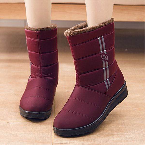 

women boots 2020 new snow boots with wedge heels winter shoes women waterproof mid-calf winter warm botas mujer footwear, Black
