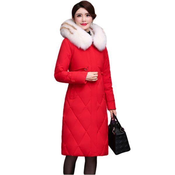 

winter down jacket woman down cotton jacket coat fashion loose real fur collar long overcoat female thick warm hooded coat 1140, Black