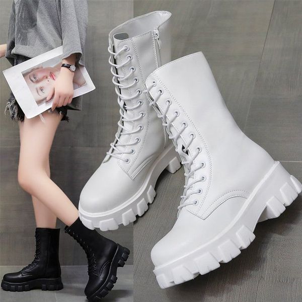 

women lace up platform shoes women's pu leather boots ladies sewing non slip boot female comfort footwear 2020 botas de mujer, Black