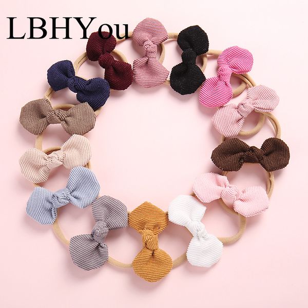 

corduroy bows nylon headbands,soild cute round style fabric girls elastic nylon headwraps,baby soft bowknot headwear, Slivery;white