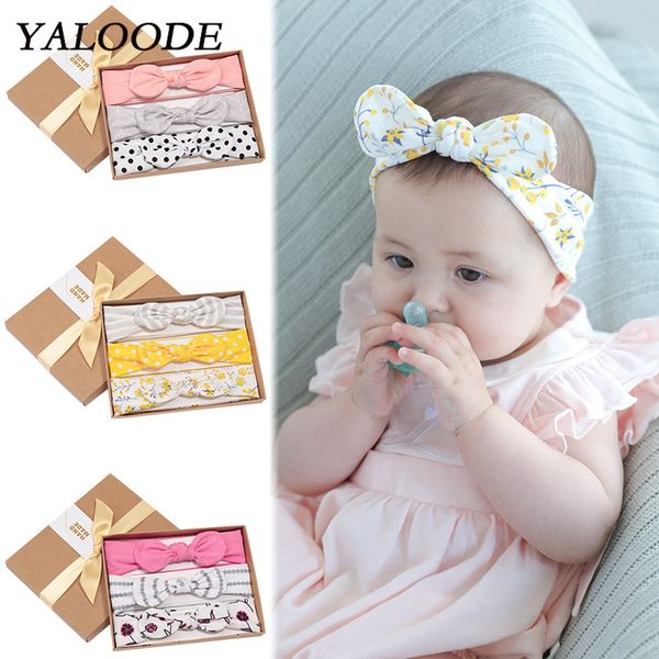 

3pcs baby headbands cotton print bow newborn headbands elastic princess girl hair bands headdress baby girls hair accessories, Slivery;white