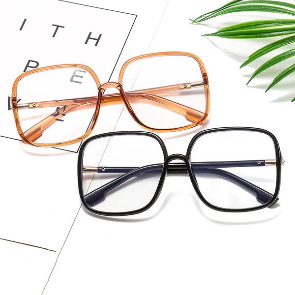 

2020 new anti-blue light glasses korean trend decoration student flat mirror full frame square glasses frame, Black