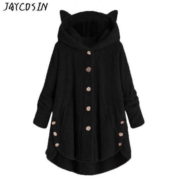 

jaycosin 2020 personality colorful coat women button coat solid hooded pullover loose sweater blouse plus size drop #1124, Black
