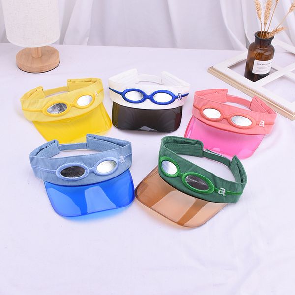 

2020 new glasses sunhats pvc plastic splicing kids summer caps cute cartoon cap baby sun hat accessories multicolor optional, Blue;gray