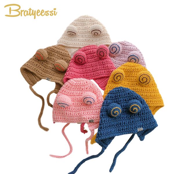 

cute cartoon kids hat knitted baby beanie for girls boys children hats warm winter kids cap baby bonnet cap 2-8y 1pc, Yellow