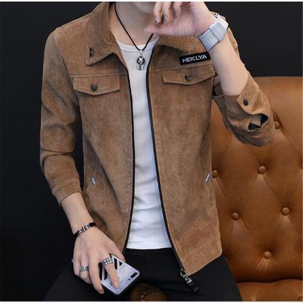 

spring and autumn style corduroy jacket fashion slim handsome all-match lapel male jackets coat outerwear, Black;brown