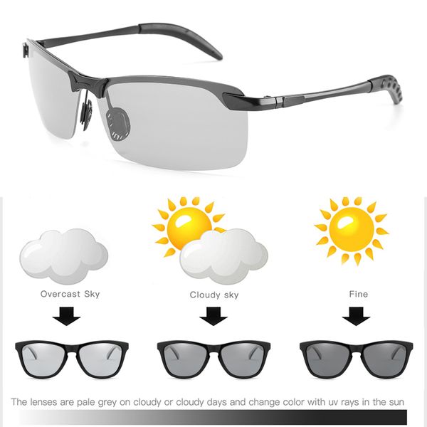 

pchromic sunglasses men polarized glasses male change color polaroid sun glasses for men outdoor sports driving uv400, White;black