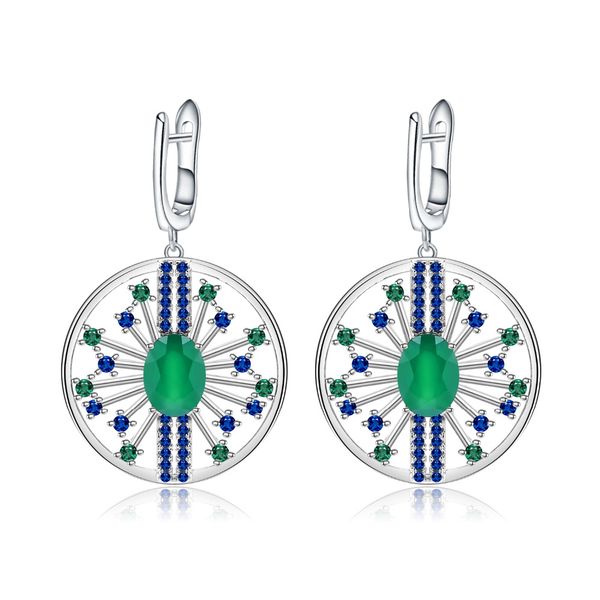 

gems ballet 2.58ct round natural green agate earrings 925 sterling sliver vintage palace drop earrings for women fine jewelry, Golden;silver