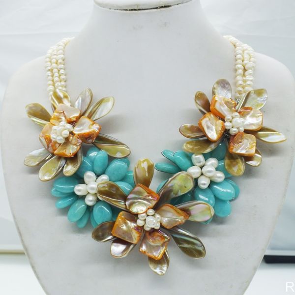 

2020-7-8-1034# # charm vintage lady shell/pearl flower necklace, Silver