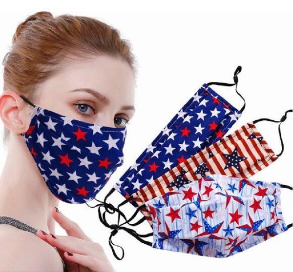 

2020 new independence day face masks usa flag star mask pm2.5 printed anti-dust breathable fold mouth cover cotton washable