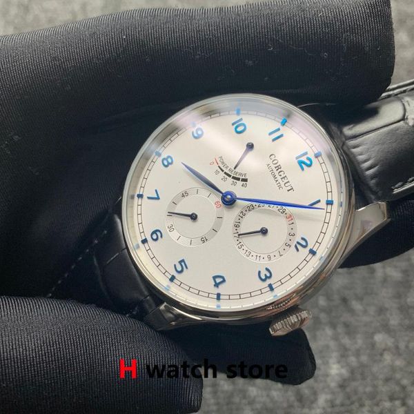 

corgeut 42mm watch men seagull automatic mechanical wristwatch power reserve date waterproof 316l stainless steel mens watch, Slivery;brown