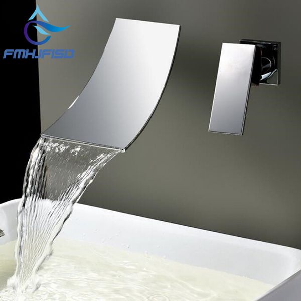 

bathroom sink faucets wall mounted waterfall faucet chrome brass spout vanity mixer tap