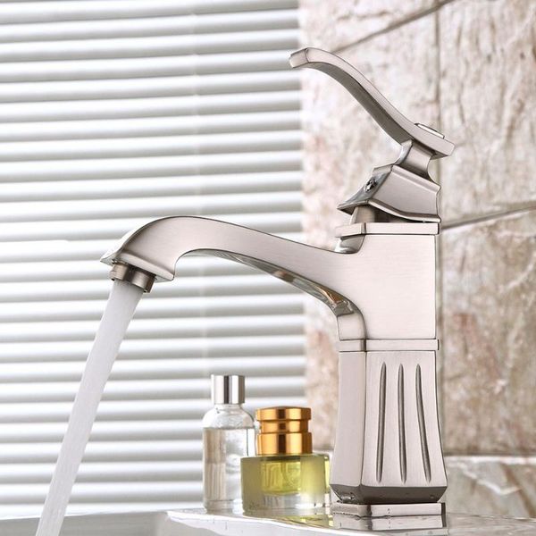 

european copper bathroom faucet brushed nickel single handle & cold water mixer tap wash basin bathroom deck mounted faucets