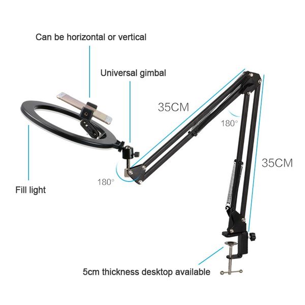 

10 inch ring light fill lamp overhead light bracket jewelry food broadcast live light shooting p vlog tripod video