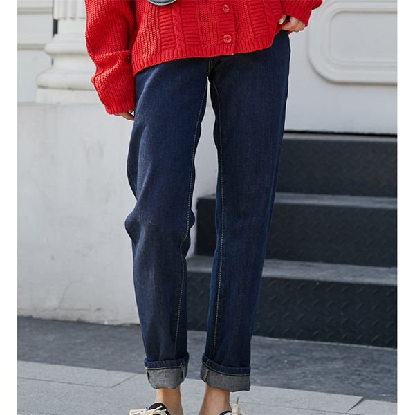 

women's jeans hzirip korea vintage blue loose autumn 2021 denim streetwear large size high waist casual all match straight trousers