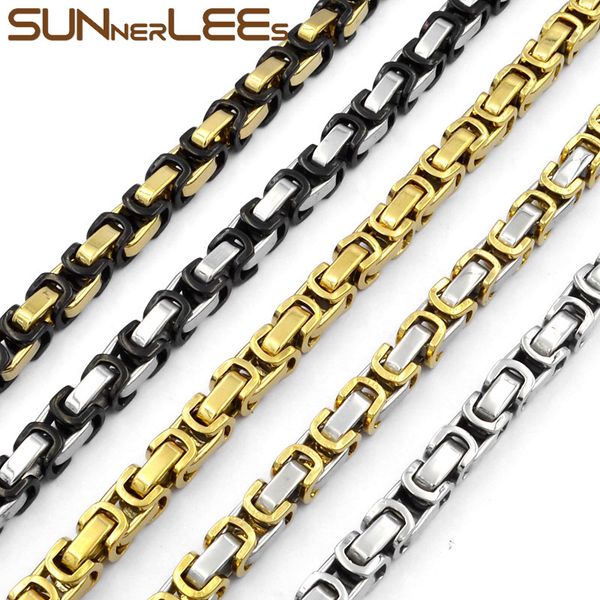 

sunnerlees jewelry stainless steel necklace 5mm~9mm box byzantine link chain silver color gold plated mens womens sc36