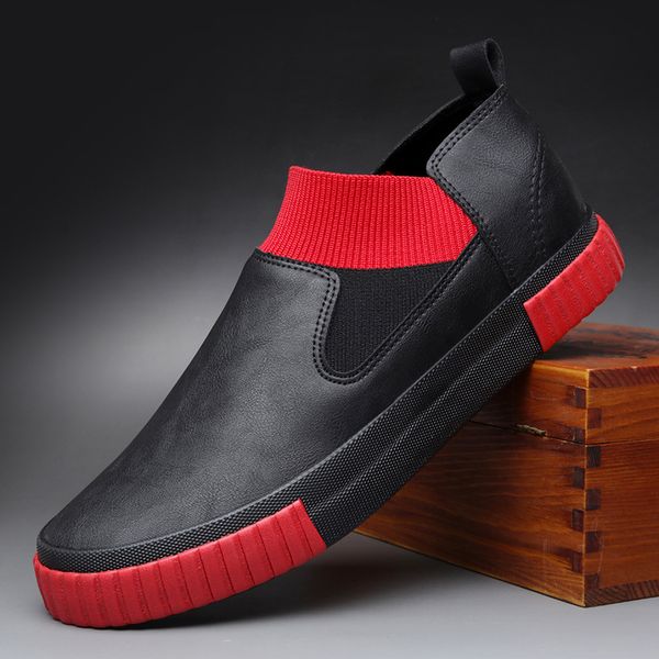 

autumn new men's vulcanized loafer shoes british style designer shoes driving moccasin men soft rubber pu slip-on flats bd9055, Black