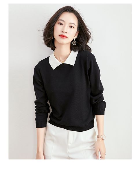 

fashion lapel neck collar long-sleeved sweater 2020 autumn new arrival women's loose korean casual pullover sweater, White;black