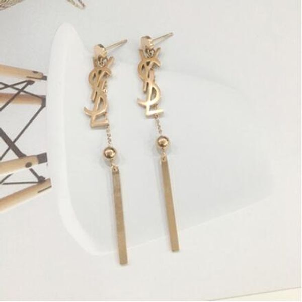 

titanium steel atmospheric simple letter earrings long fringe stud earrings net red stars with korean pendant wild, Golden;silver