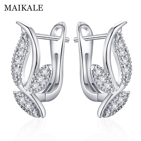 

stud maikale classic earrings leaf shape plated gold silver color cubic zirconia simple korean for women to friend, Golden;silver