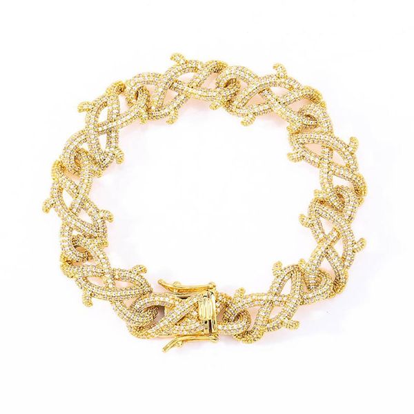 

men's hip hop iced out full cz gold luxury charms bling cuban & link chain bracelet men hiphop rock rapper jewelry bracelets, Black