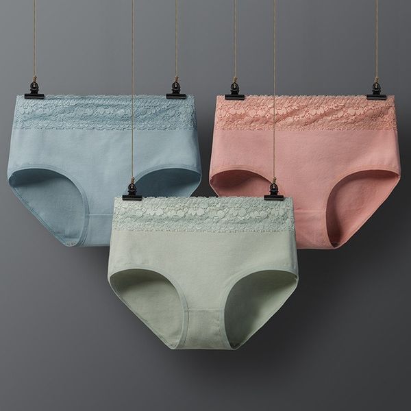

1pcs combed cotton women's panties female mid-waist lace jacquard briefs ladies pantys lingerie solid color underpants, Black;pink
