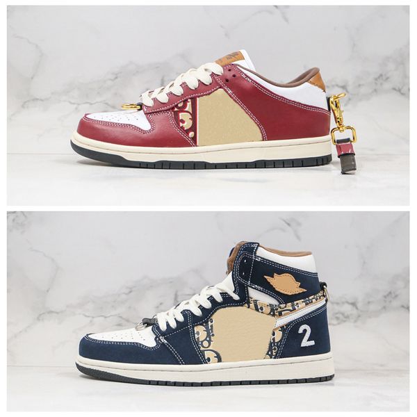 

new red wine navy blue 1 high basketball shoes designer dunk sb low running shoes mens trainers women sports sneakers size 36-46, Black