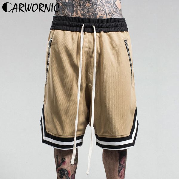 

carwornic summer casual joggers shorts men multi pockets large elastic hip hop shorts male fashion drawstring streetwear, White;black