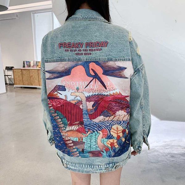 

fashion cool women jackets new funny cartoon stickers patch denim jacket punk style streetwear blue jean jacket casaco feminino, Black;brown