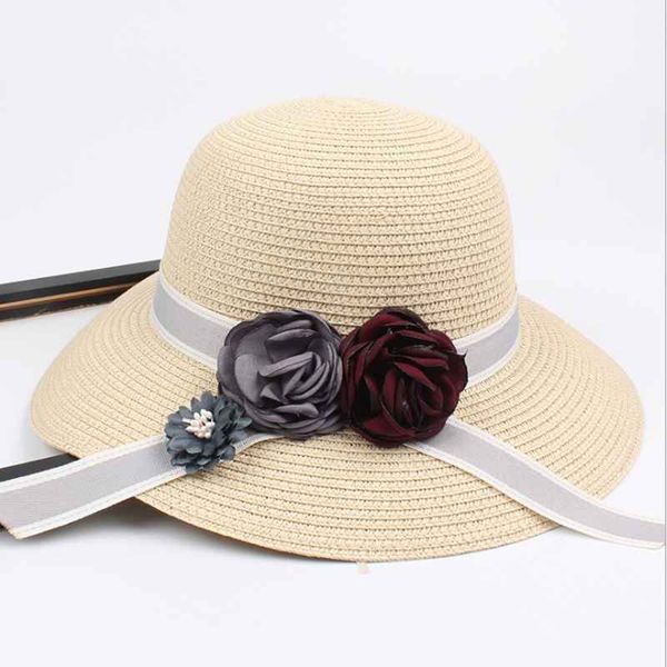 

wzcx 2020 new flower bow korean version casual beach hat tide solid color foldable women summer straw hat cap, Blue;gray