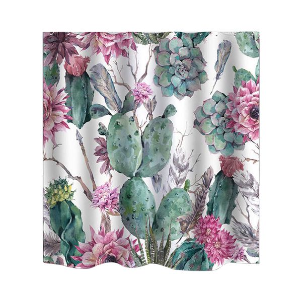 

cactus printed easy install shower curtain mildew resistant screen with hooks