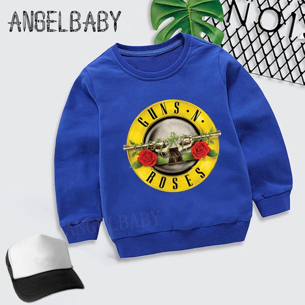 

boys girls sweatshirt kids rock band gun n roses print cartoon hoodies children autumn baby cotton clothes lj200811, Black