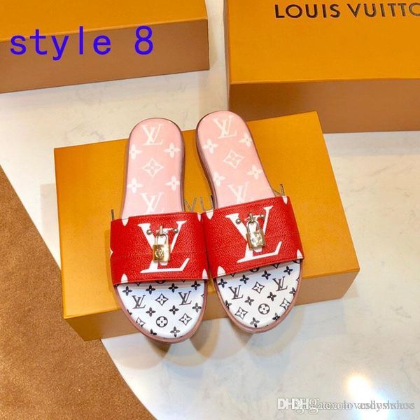 

luxury slippers women fashion leather bottom sandals summer print pattern casual shoes jelly with lock flats flip flops size35-41, Black