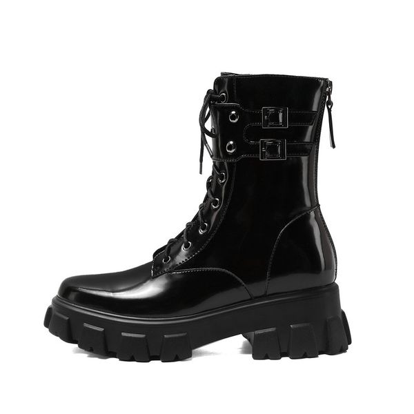 

2021 new genuine leather women's ankle motorcycle boots back zipper chunky high heels autumn winter women boots shoes woman, Black