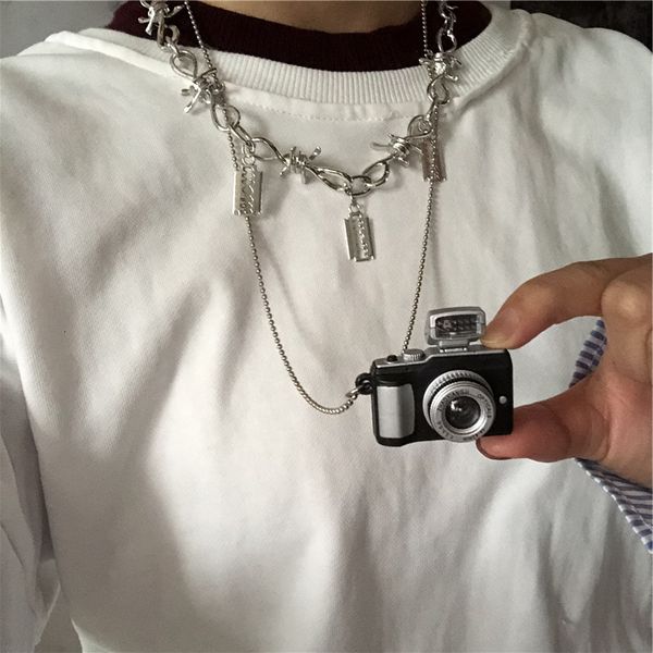 

dropship 2020 new harajuku style street hip hop flash necklace creative camera pendant men women personality accessories tide, Silver
