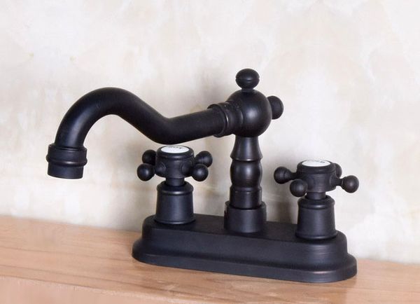 

black oil rubbed bronze 4 "centerset 2 hole deck mounted bathroom basin faucet swivel spout sink mixer taps wnf151