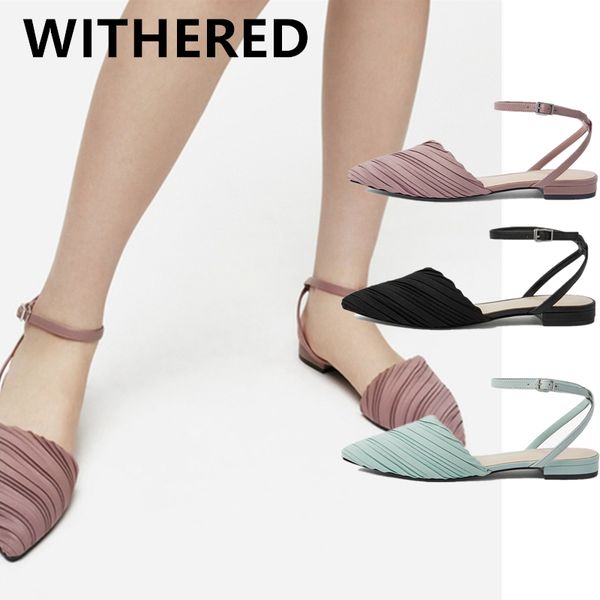 

withered 2020 summer women shoes women sandals ins blogger england style pleated mules flat shoes cusp sandals woman, Black