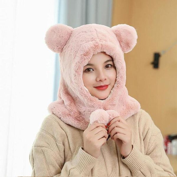 

missky winter lady women beanies thicken plush hat ear protection cartoon solid color warm hat female caps new, Blue;gray
