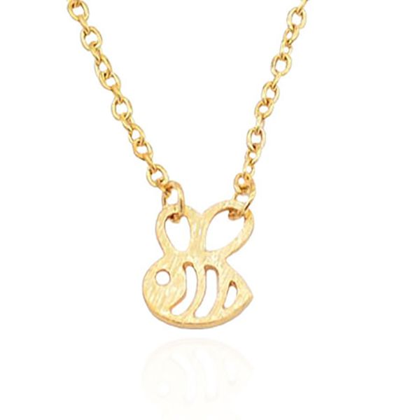 

new fashion simple hollow out small bee necklace exquisite fish bone pendant clavicle chain, Silver