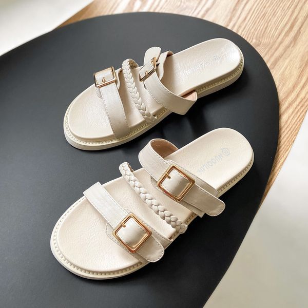 

deat 2020 new summer fashion casual solid color slippers women shoes wear outside shoes rome thick bottom half tide se597, Black