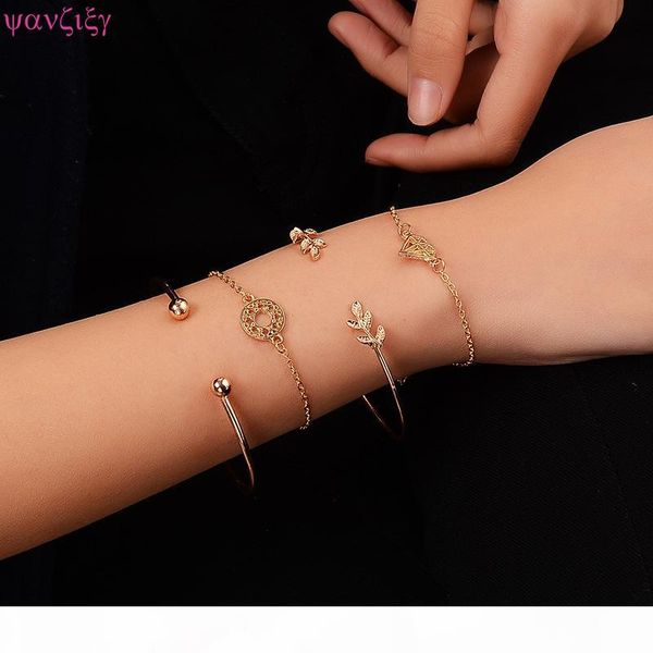 

yanzixg 4 pieces set classic arrow knot round multilayer adjustable open loop bracelet set ladies fashion party jewelry gifts, Black