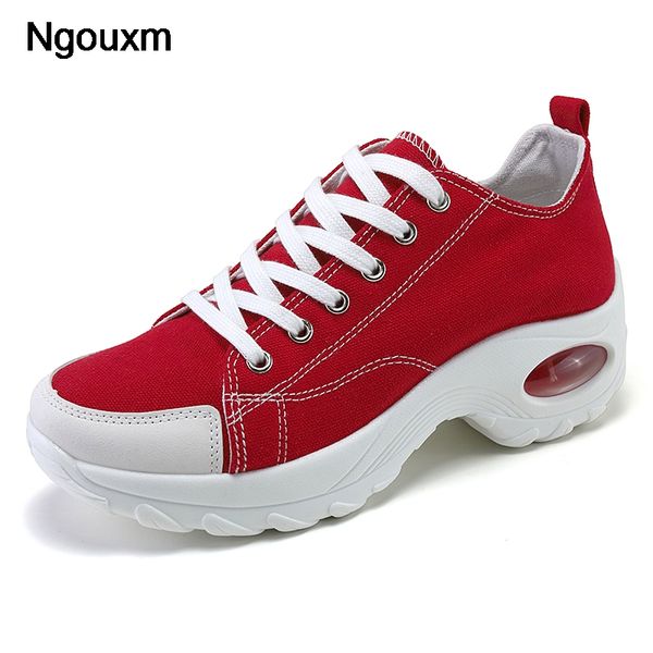 

ngouxm autumn women casual sneakers shoes woman flats ladies canvas lace-up comfortable patchwork thick bottom platform shoes, Black